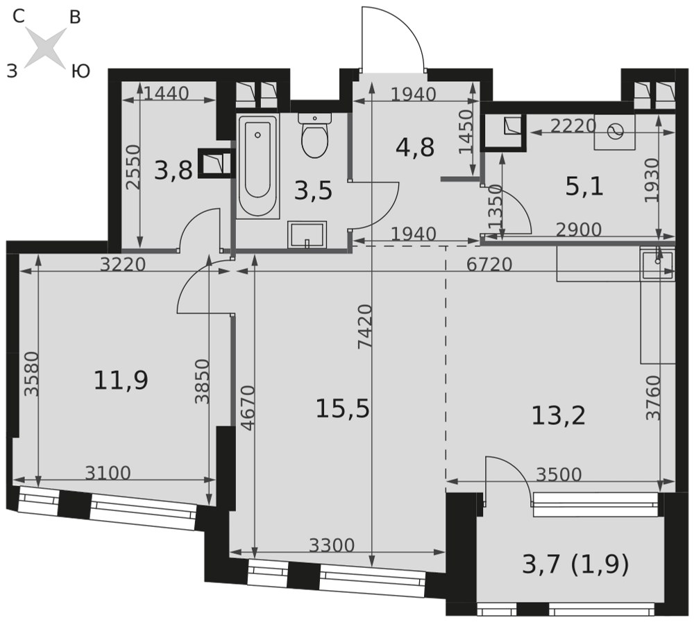 Планировка 59.7 м²
