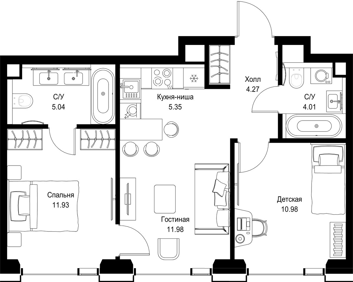 Планировка 53.56 м²