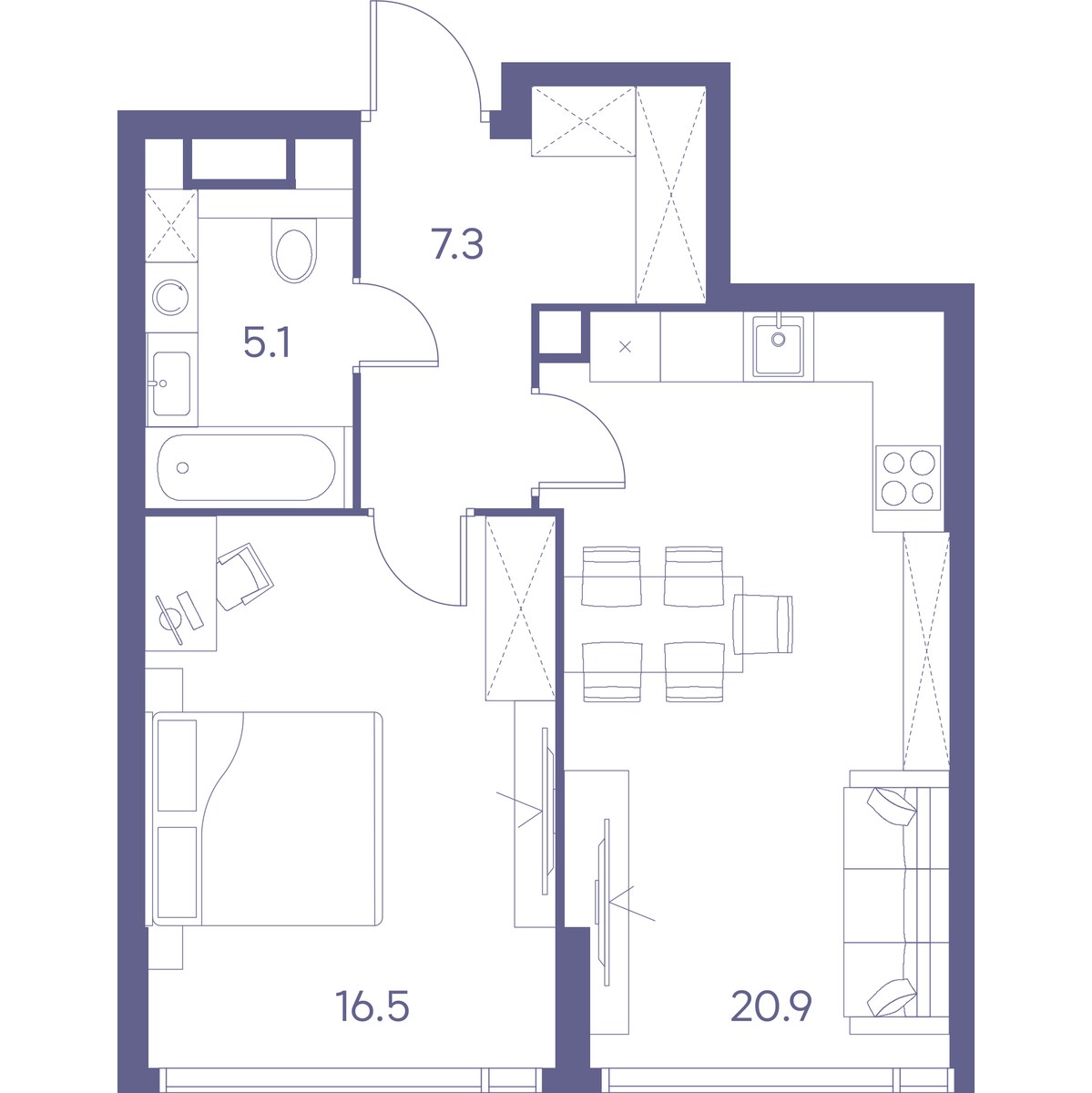 Планировка 49.8 м²