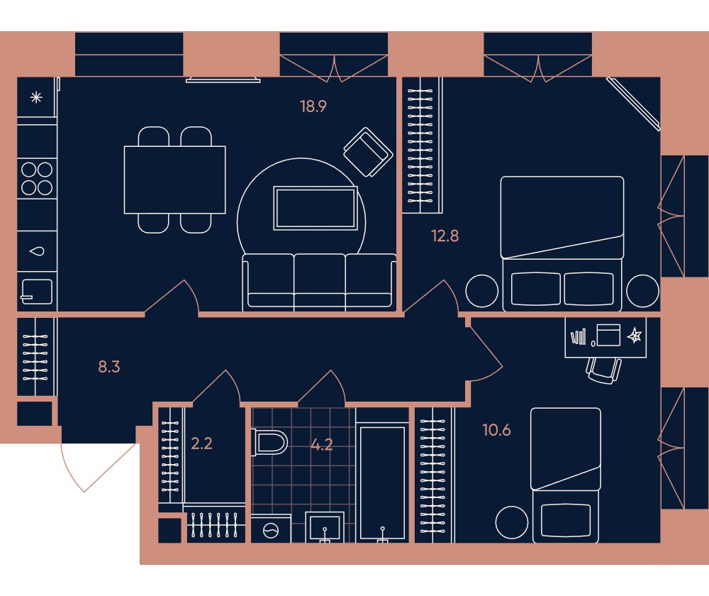 Планировка 57.0 м²