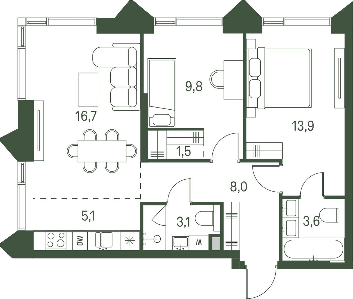 Планировка 61.7 м²
