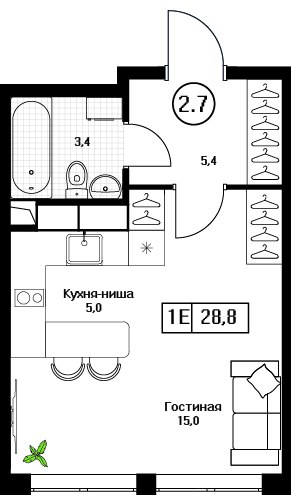 Планировка 28.8 м²