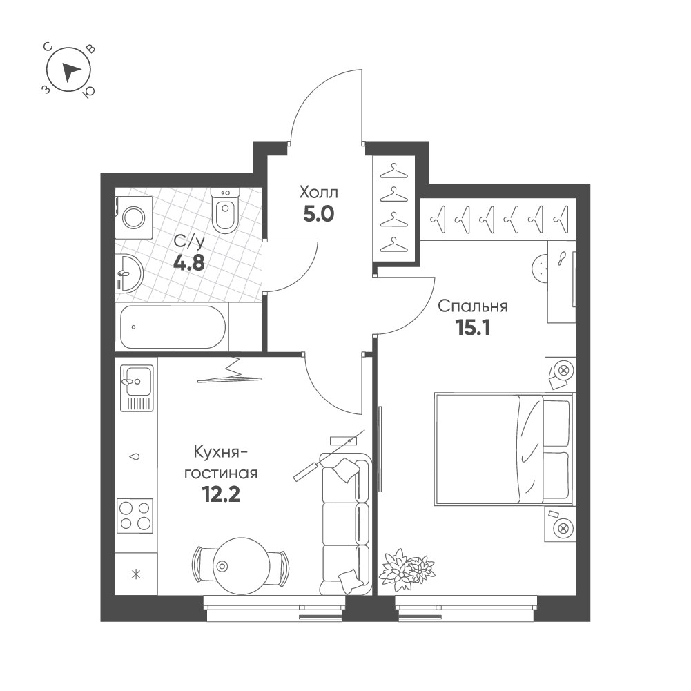 Планировка 37.1 м²