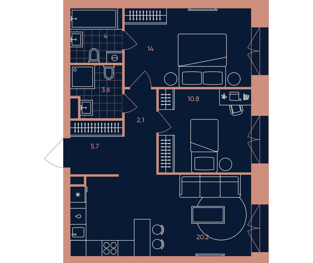 Планировка 60.4 м²