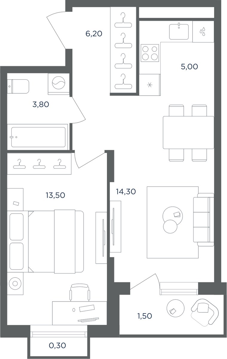 Планировка 44.4 м²