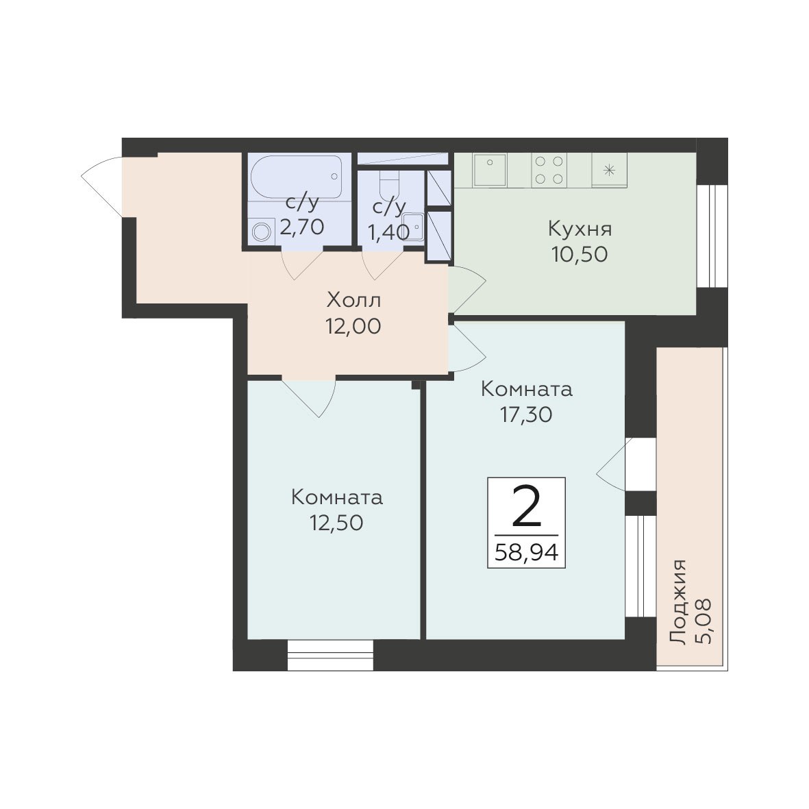Планировка 58.94 м²
