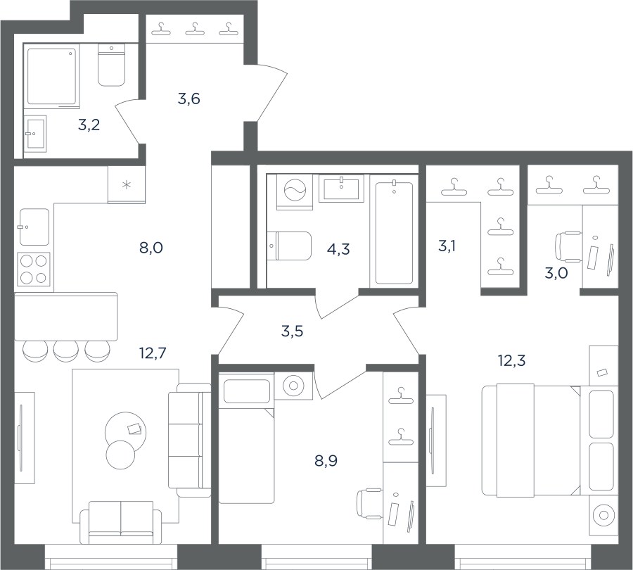 Планировка 62.6 м²