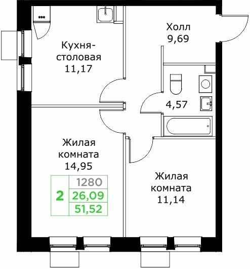 Планировка 51.6 м²