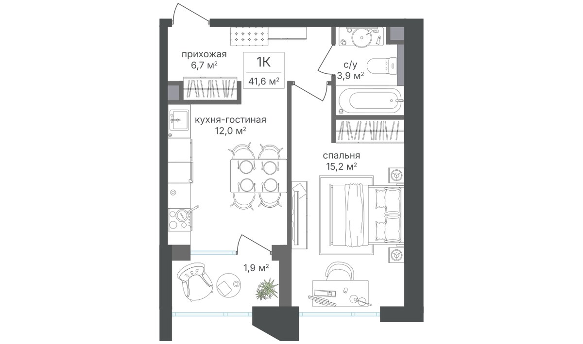 Планировка 39.6 м²