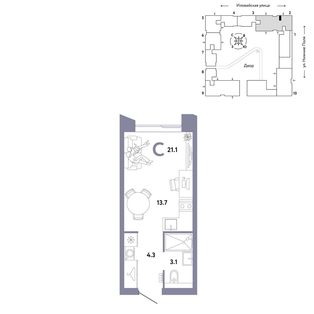 Планировка 21.1 м²