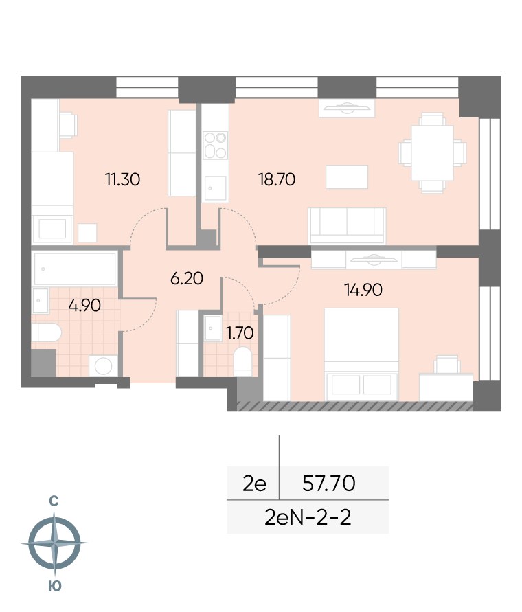 Планировка 57.7 м²