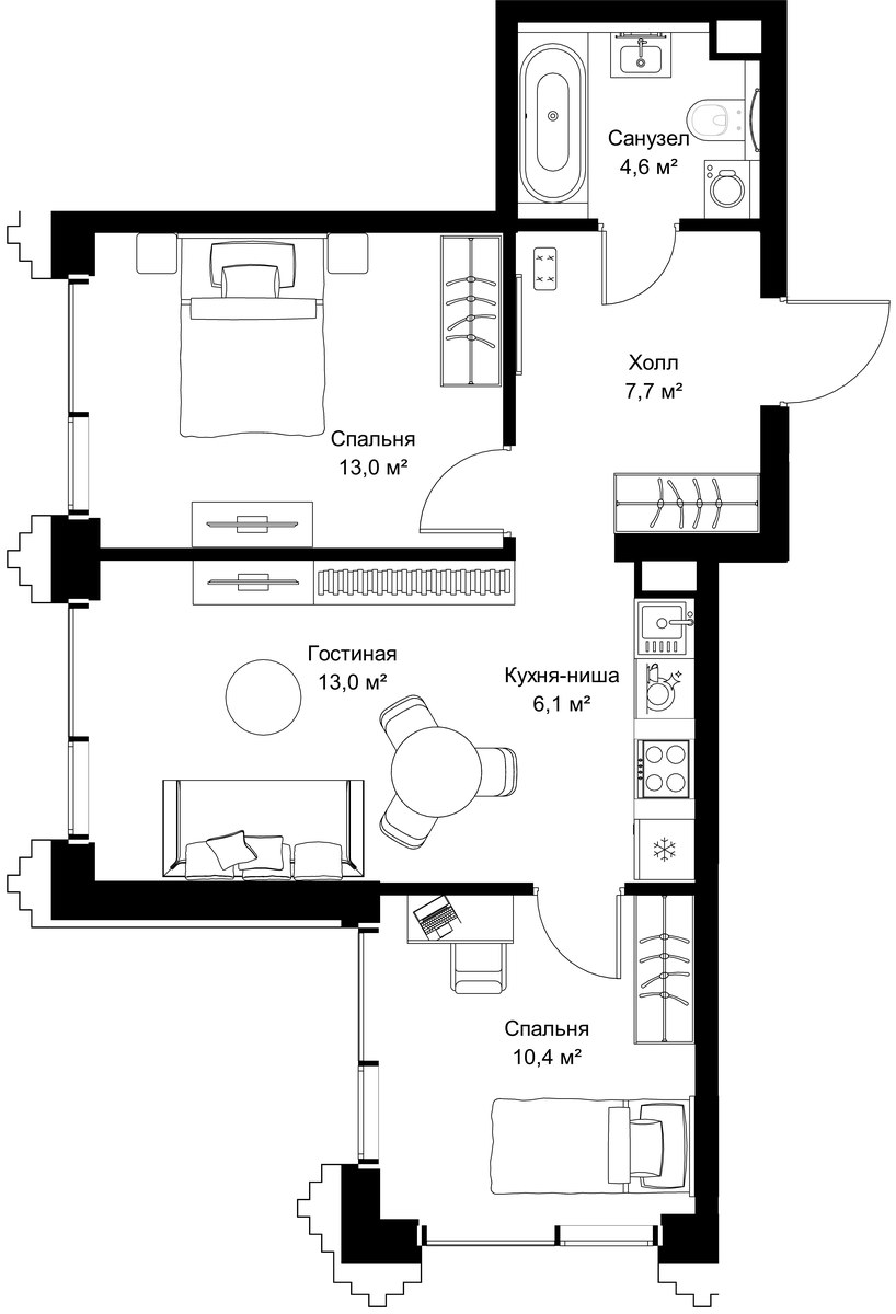 Планировка 54.8 м²