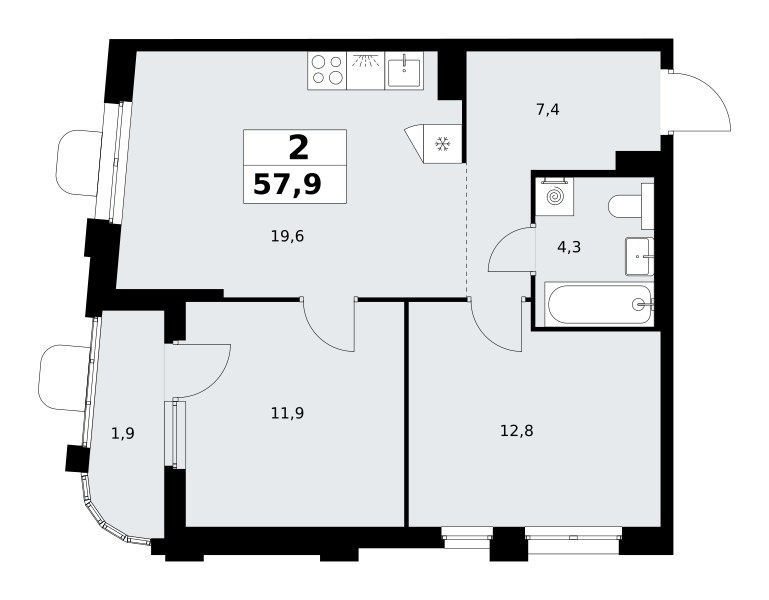 Планировка 57.9 м²