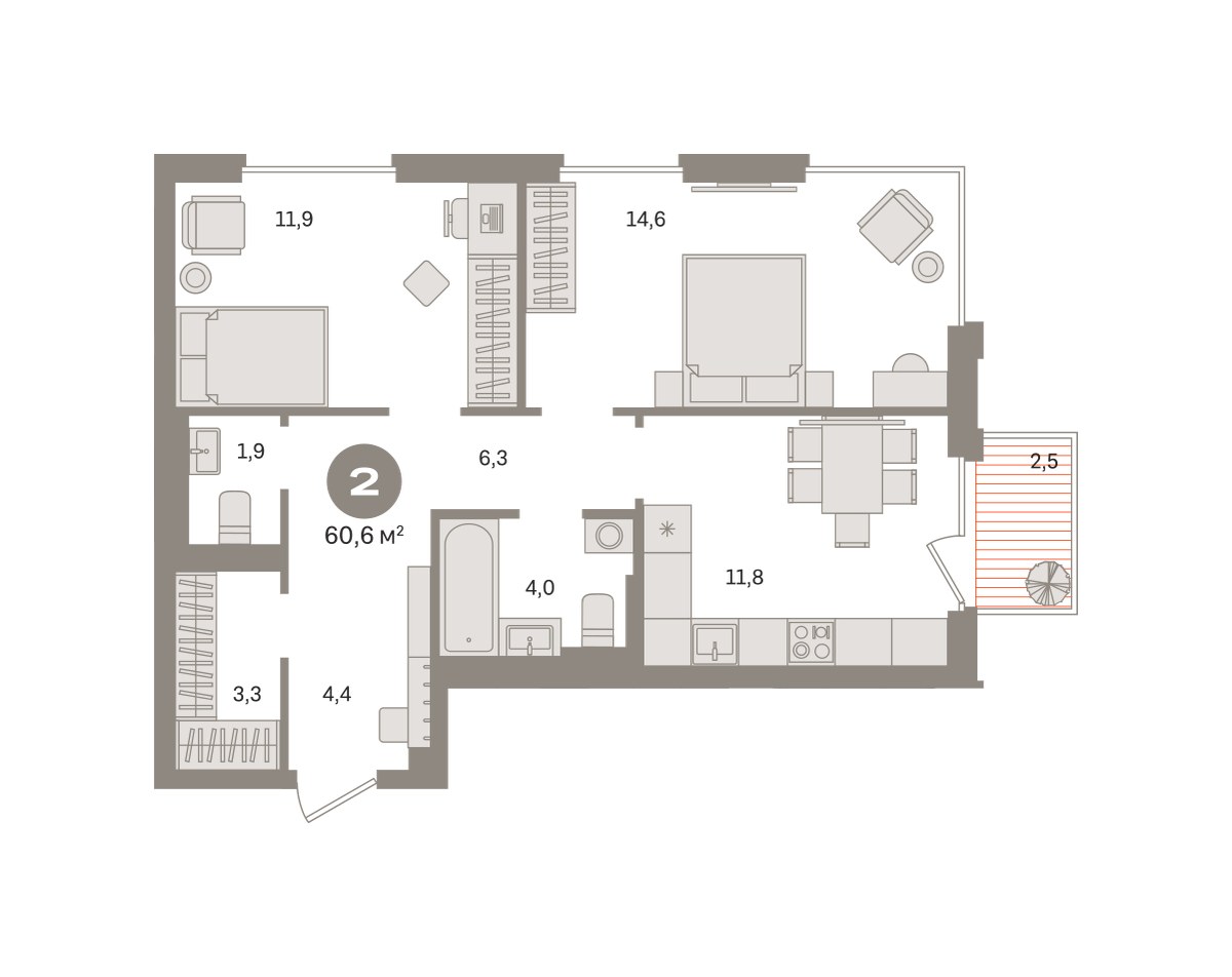 Планировка 60.6 м²