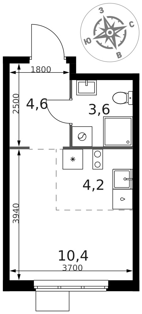 Планировка 22.8 м²