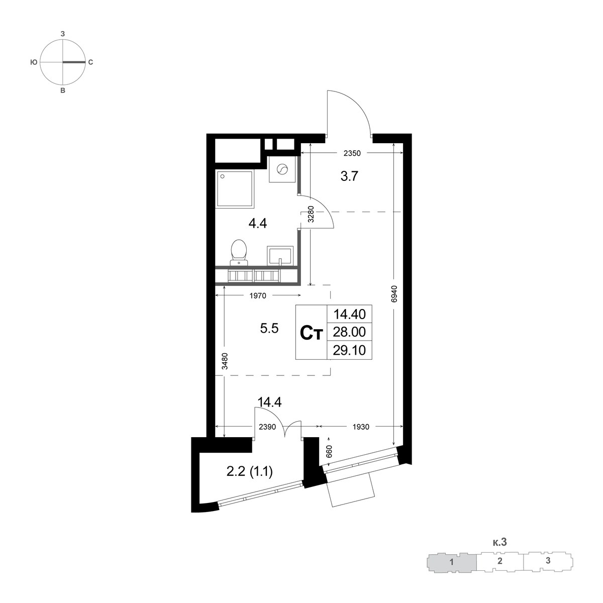 Планировка 29.0 м²