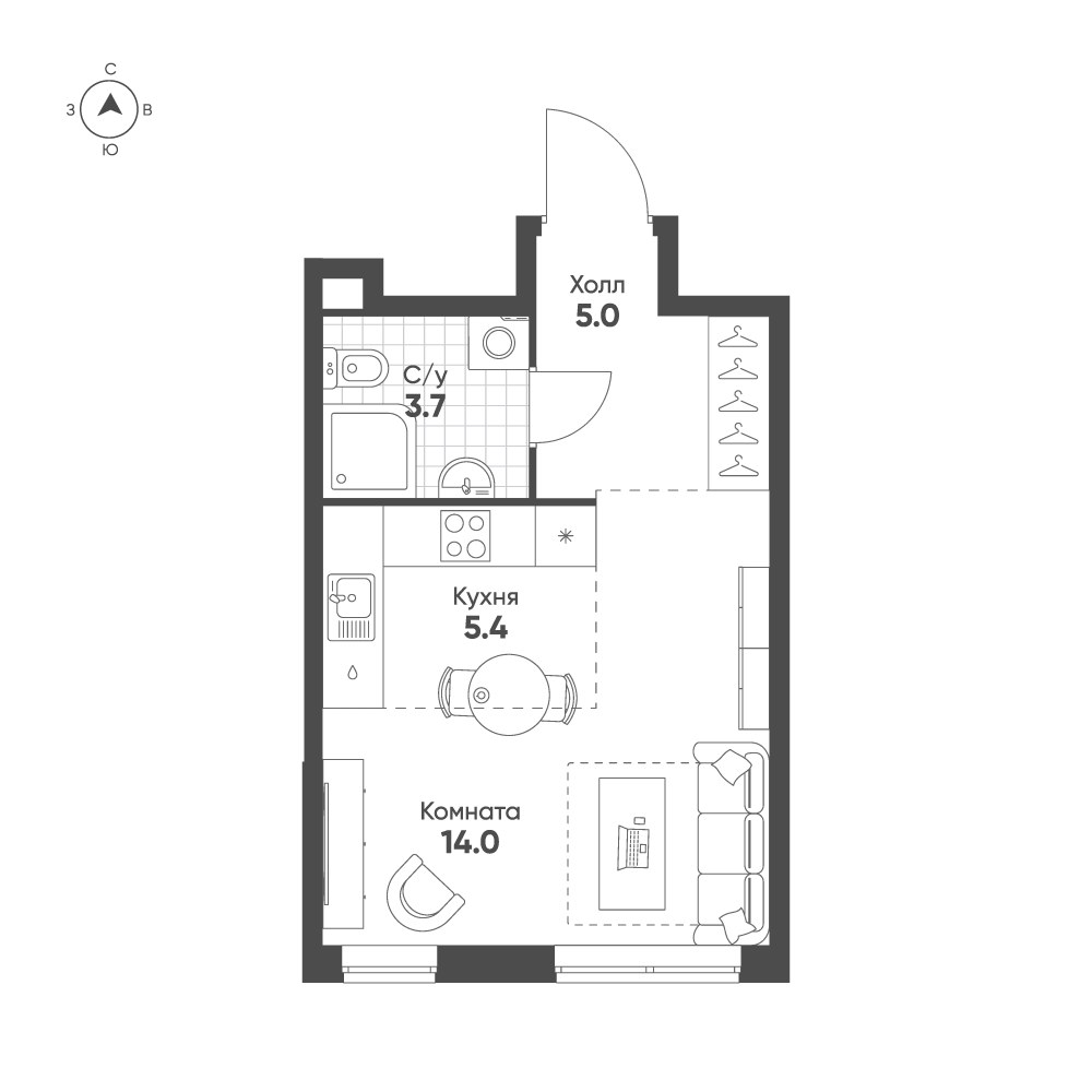 Планировка 28.1 м²