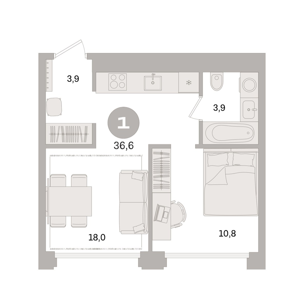 Планировка 36.6 м²