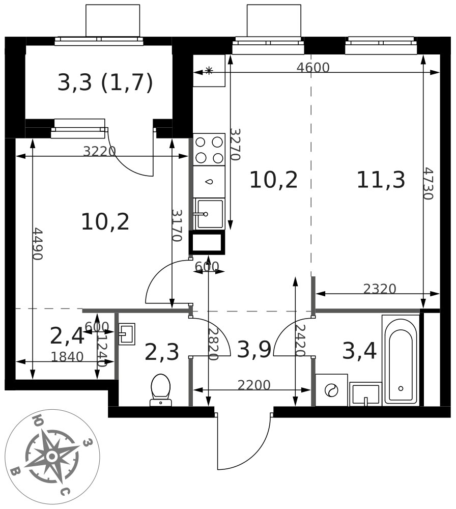 Планировка 45.4 м²