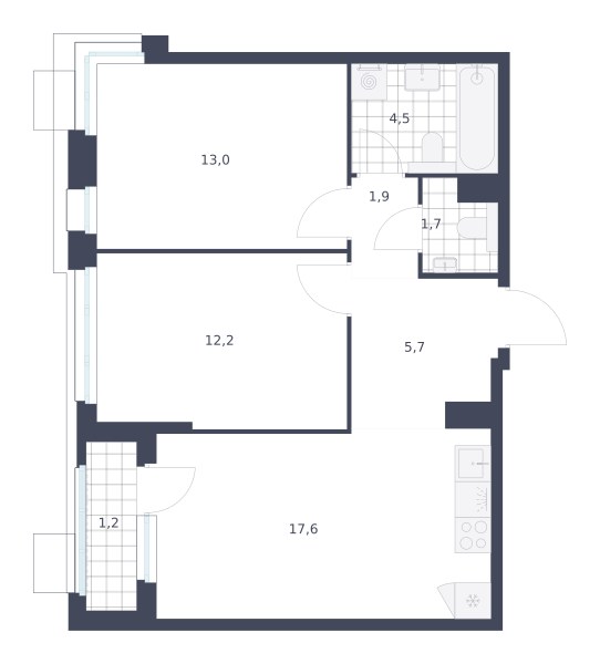 Планировка 57.8 м²