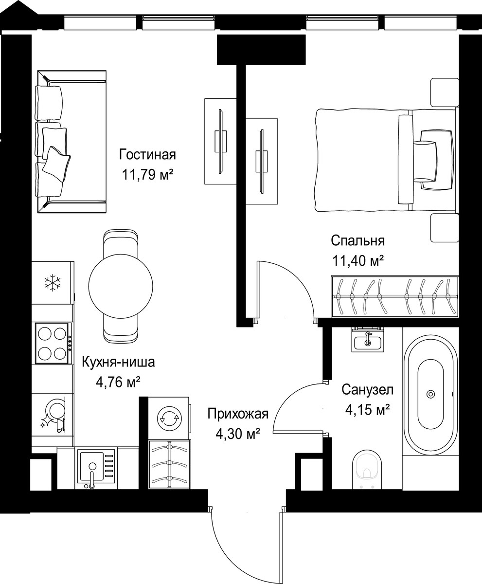 Планировка: 1-комнатная, 36.4 м²