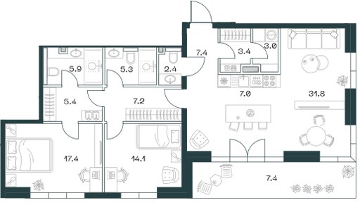 Планировка 117.7 м²