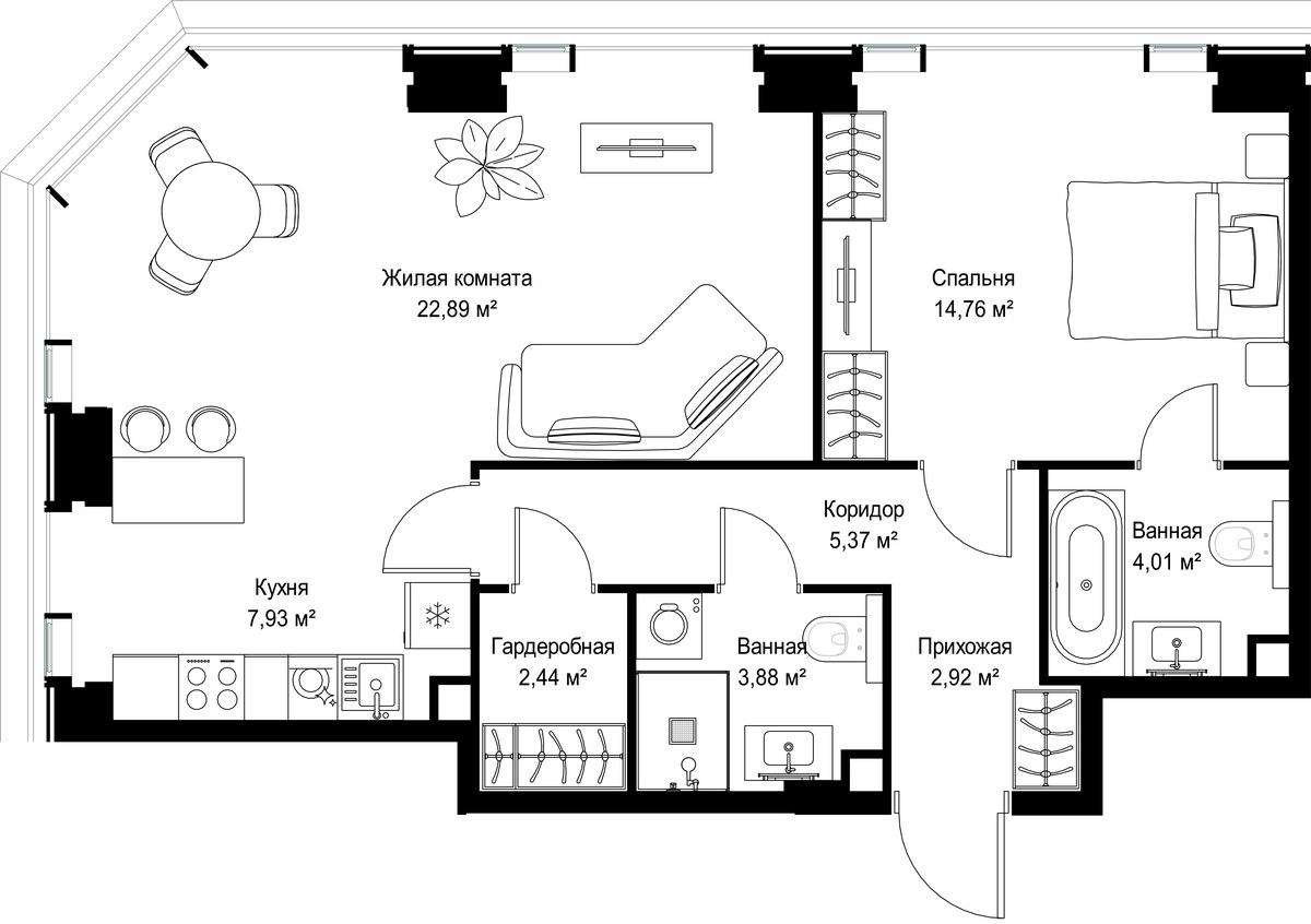 Планировка 64.2 м²