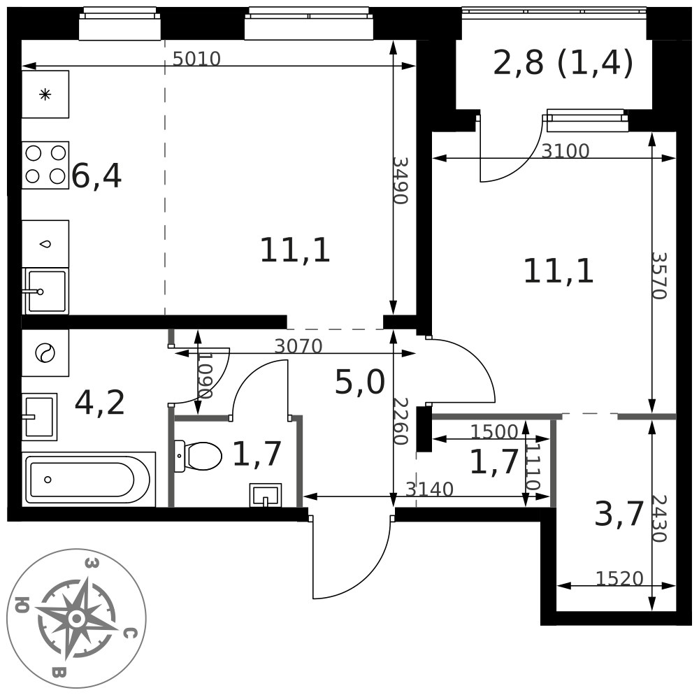 Планировка 46.3 м²
