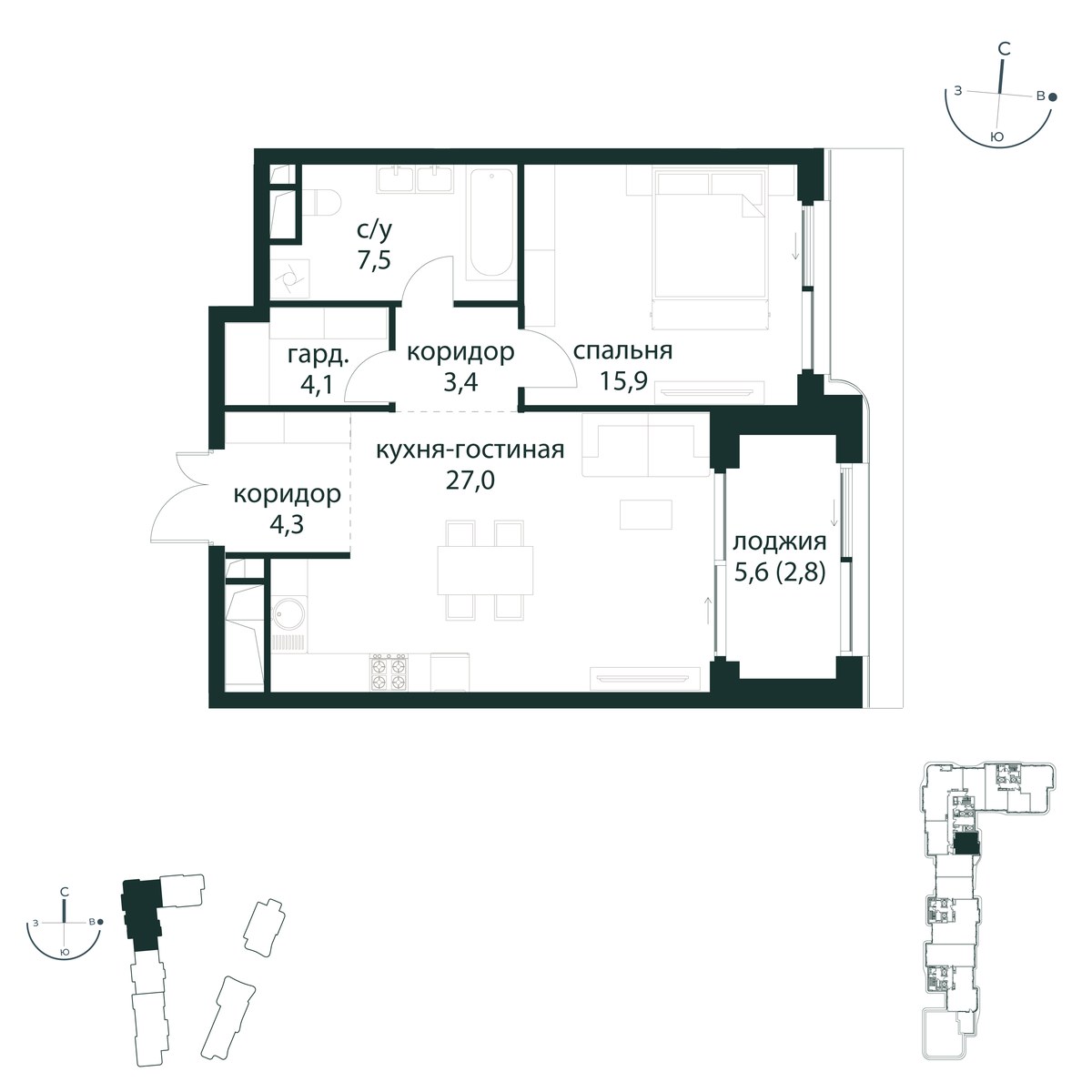 Планировка: 1-комнатная, 65.0 м²