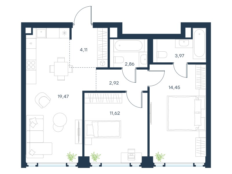 Планировка 59.4 м²