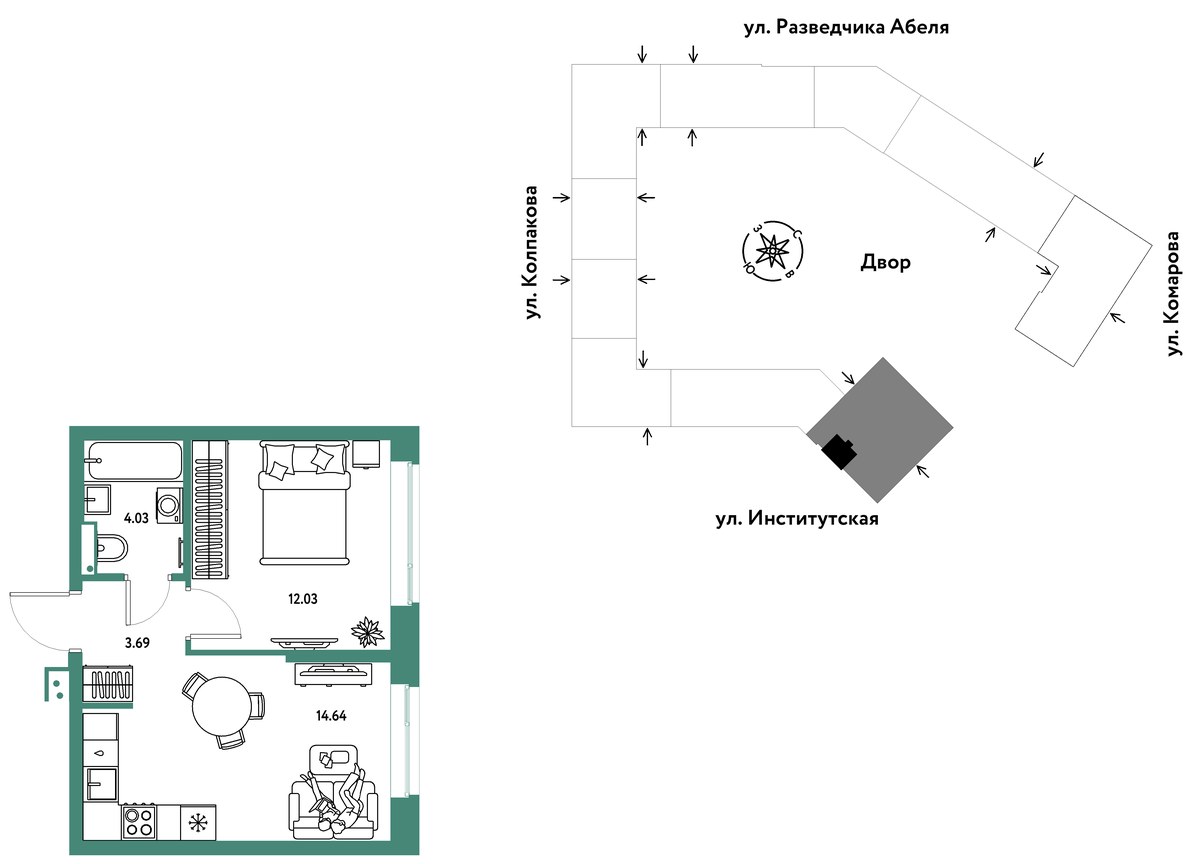 Планировка 34.39 м²