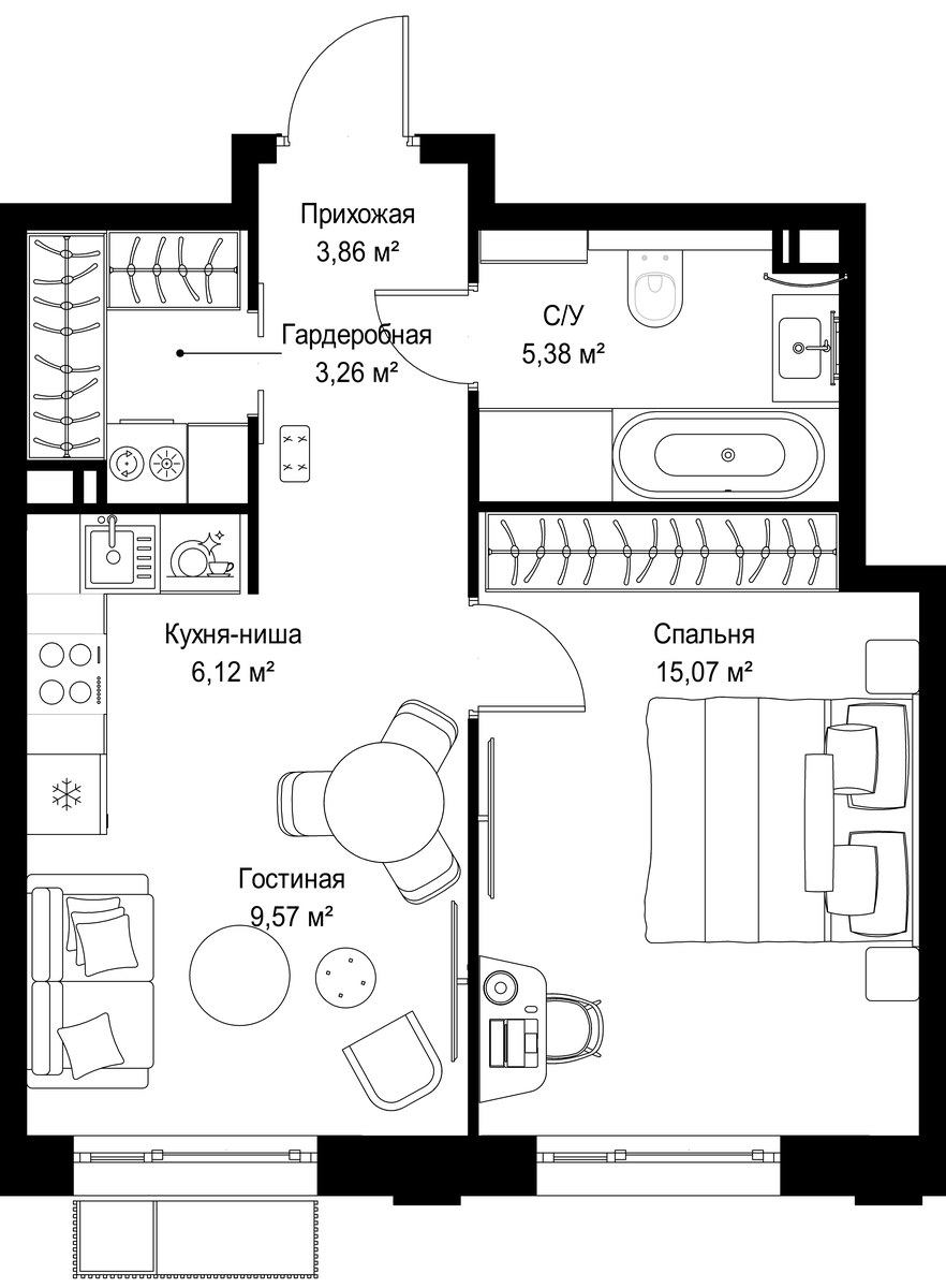 Планировка 43.26 м²