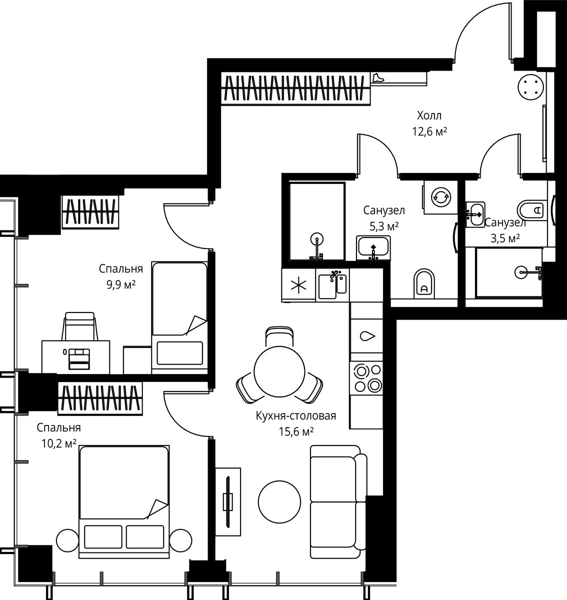 Планировка 57.1 м²