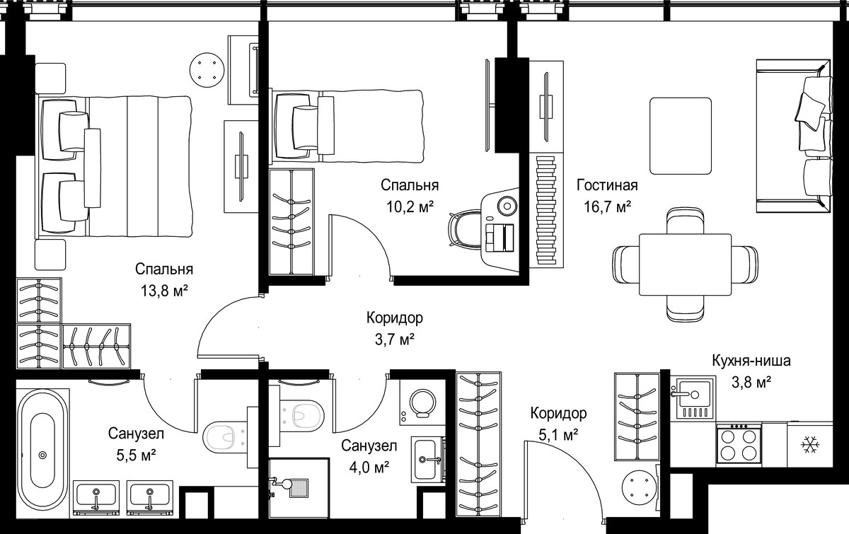Планировка 62.8 м²