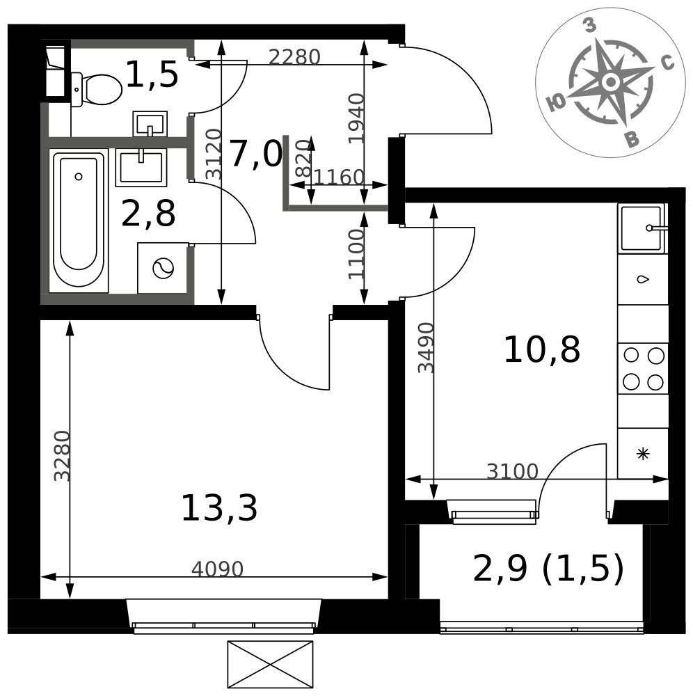 Планировка 36.9 м²