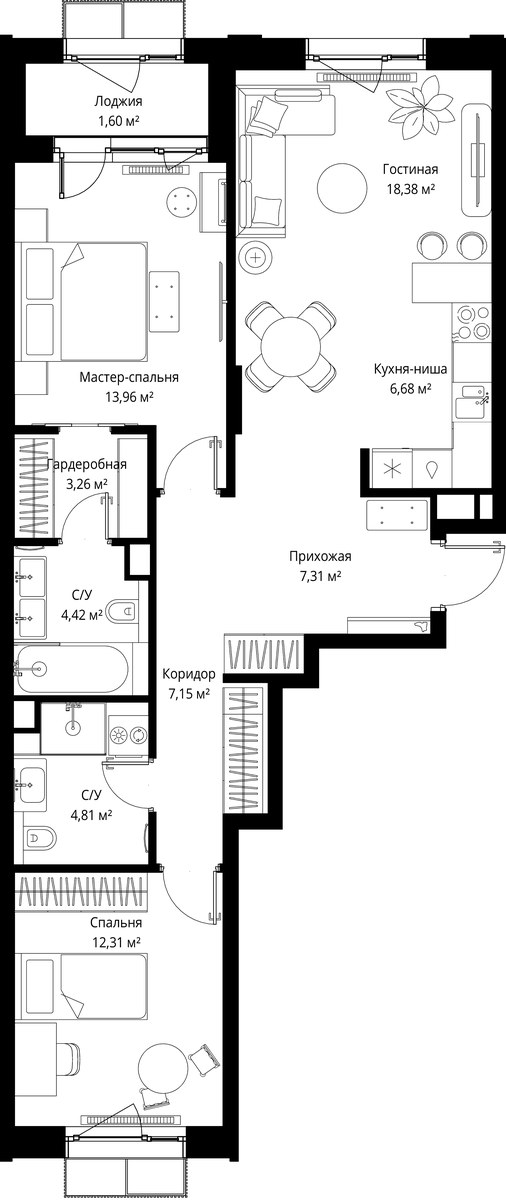 Планировка 79.88 м²