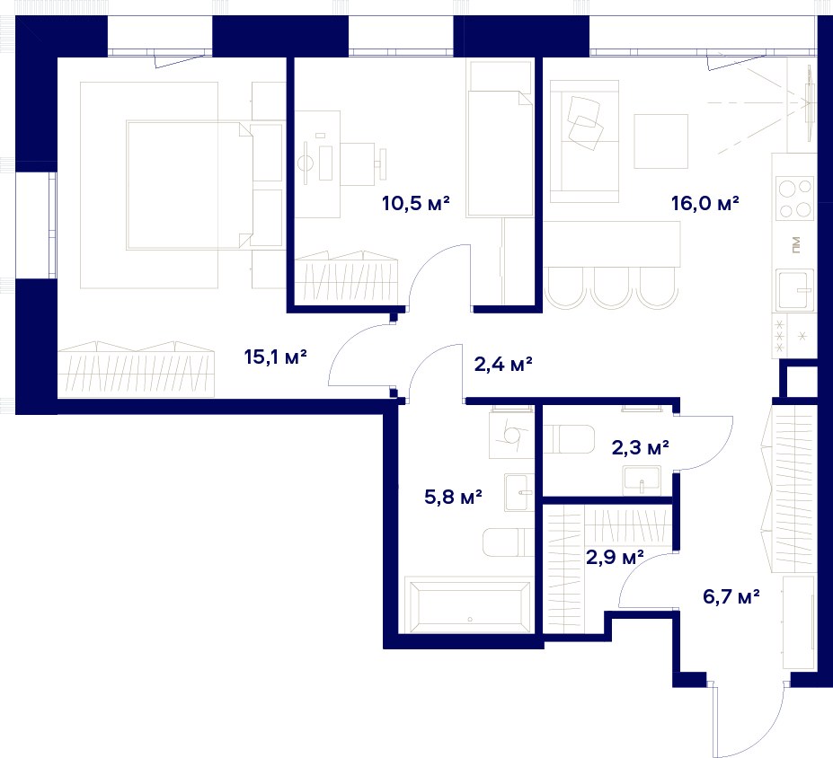 Планировка 61.7 м²