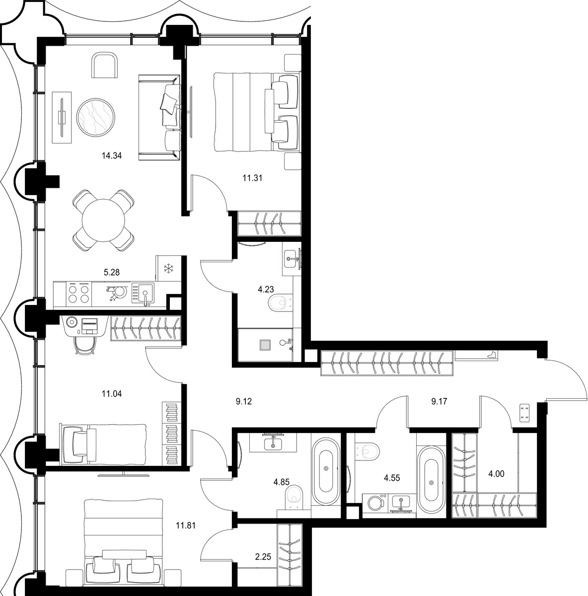 Планировка 91.95 м²