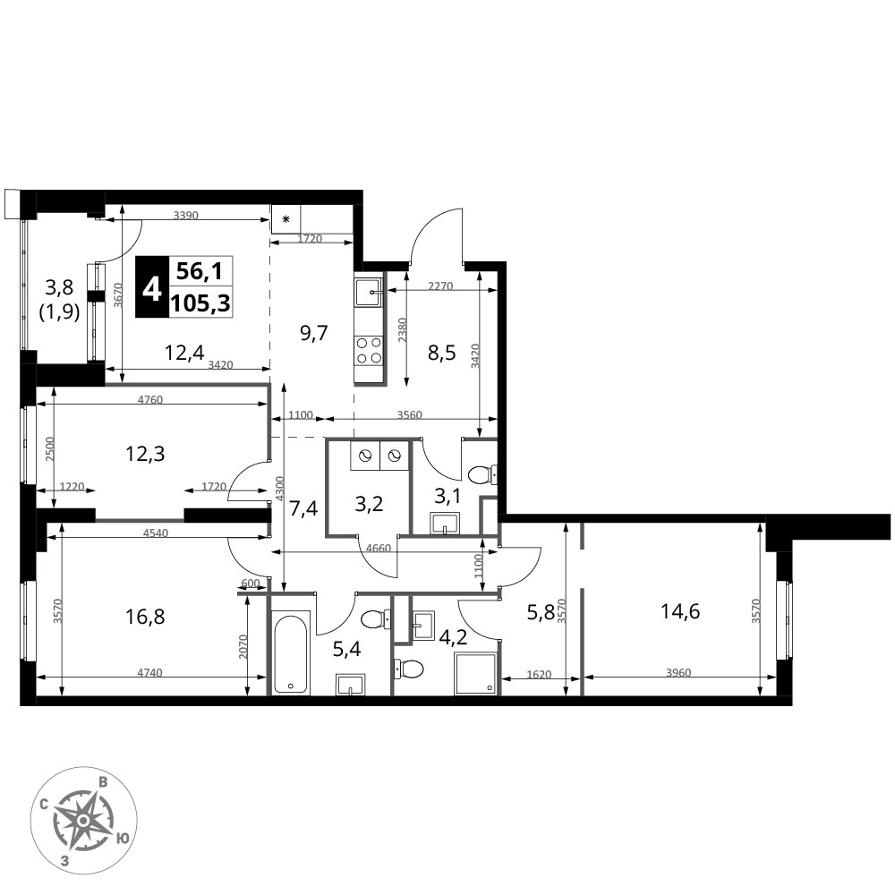 Планировка 105.3 м²