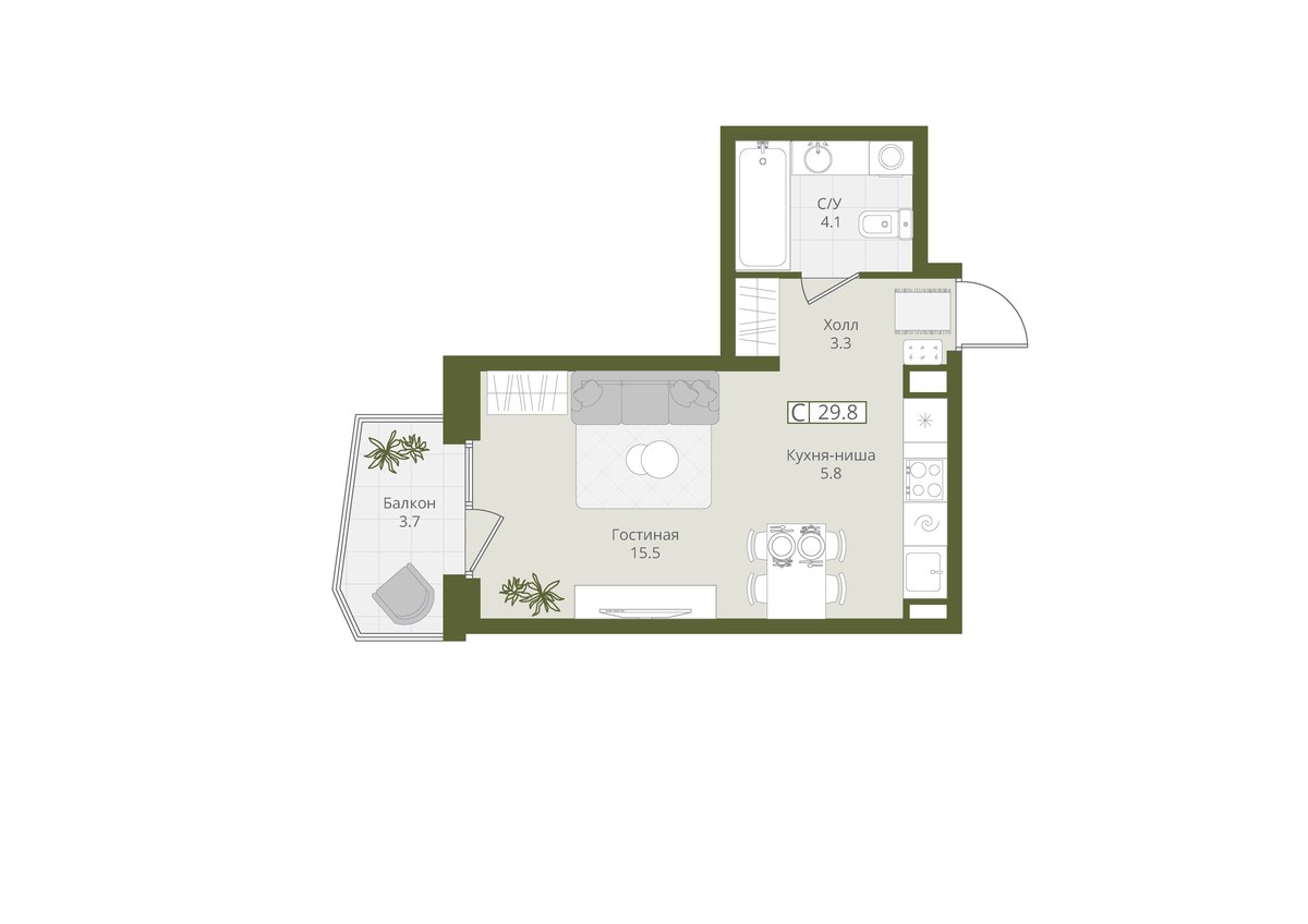 Планировка 29.8 м²