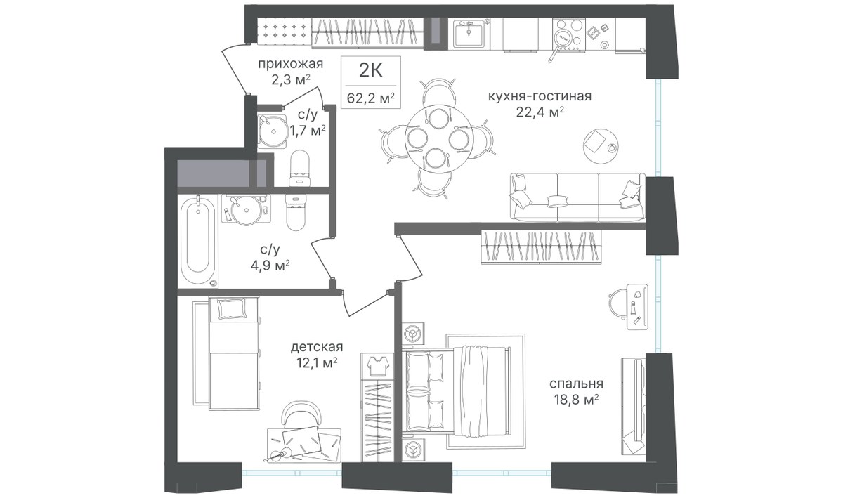 Планировка 62.1 м²