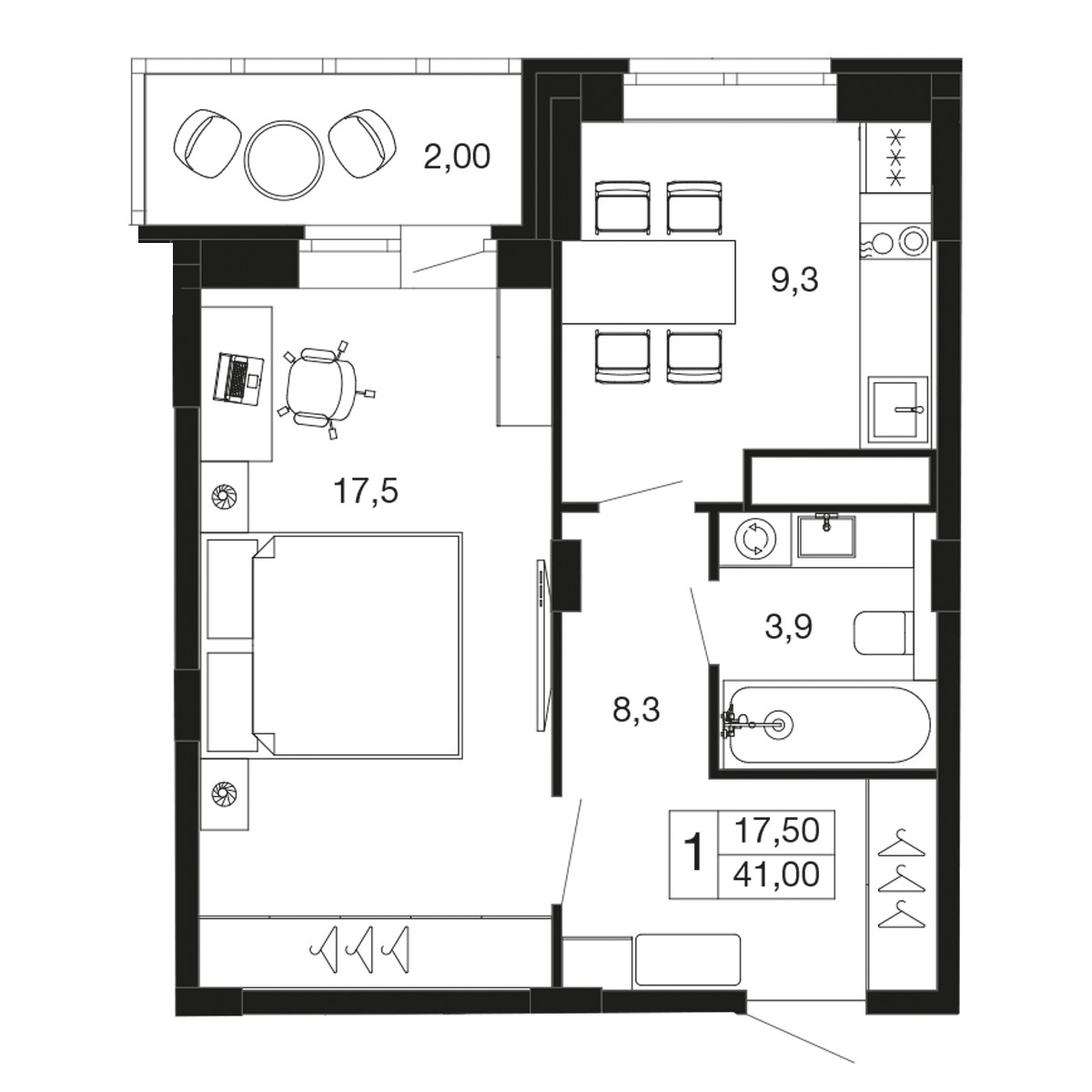 Планировка 39.0 м²