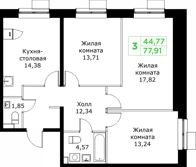 Планировка 77.9 м²