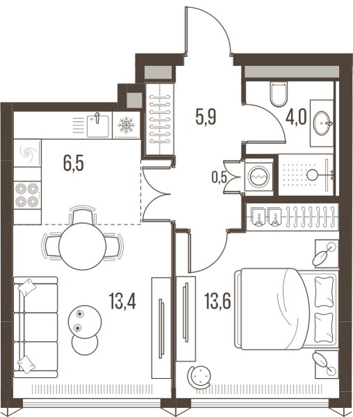 Планировка 43.8 м²