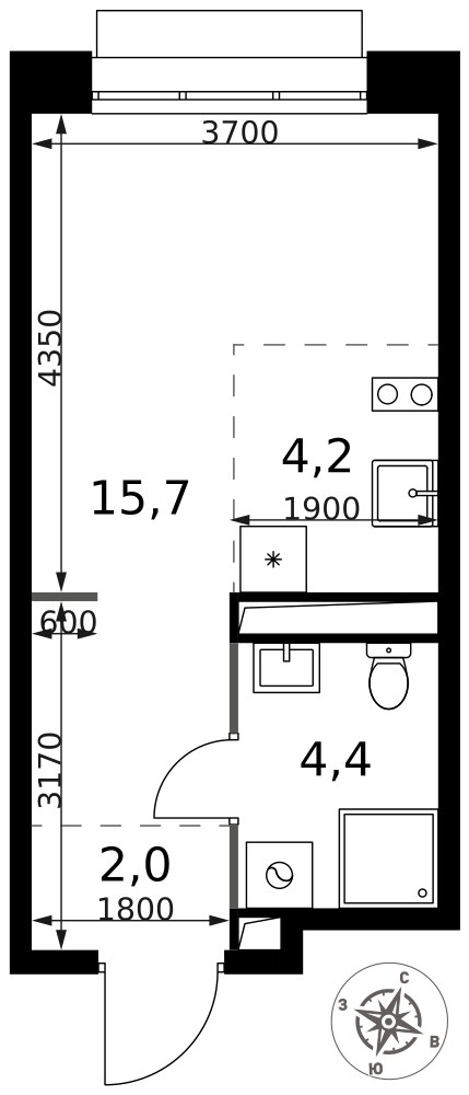 Планировка 26.3 м²