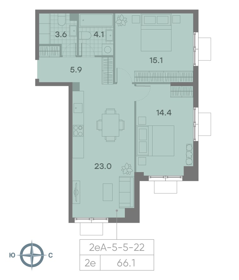 Планировка 66.1 м²