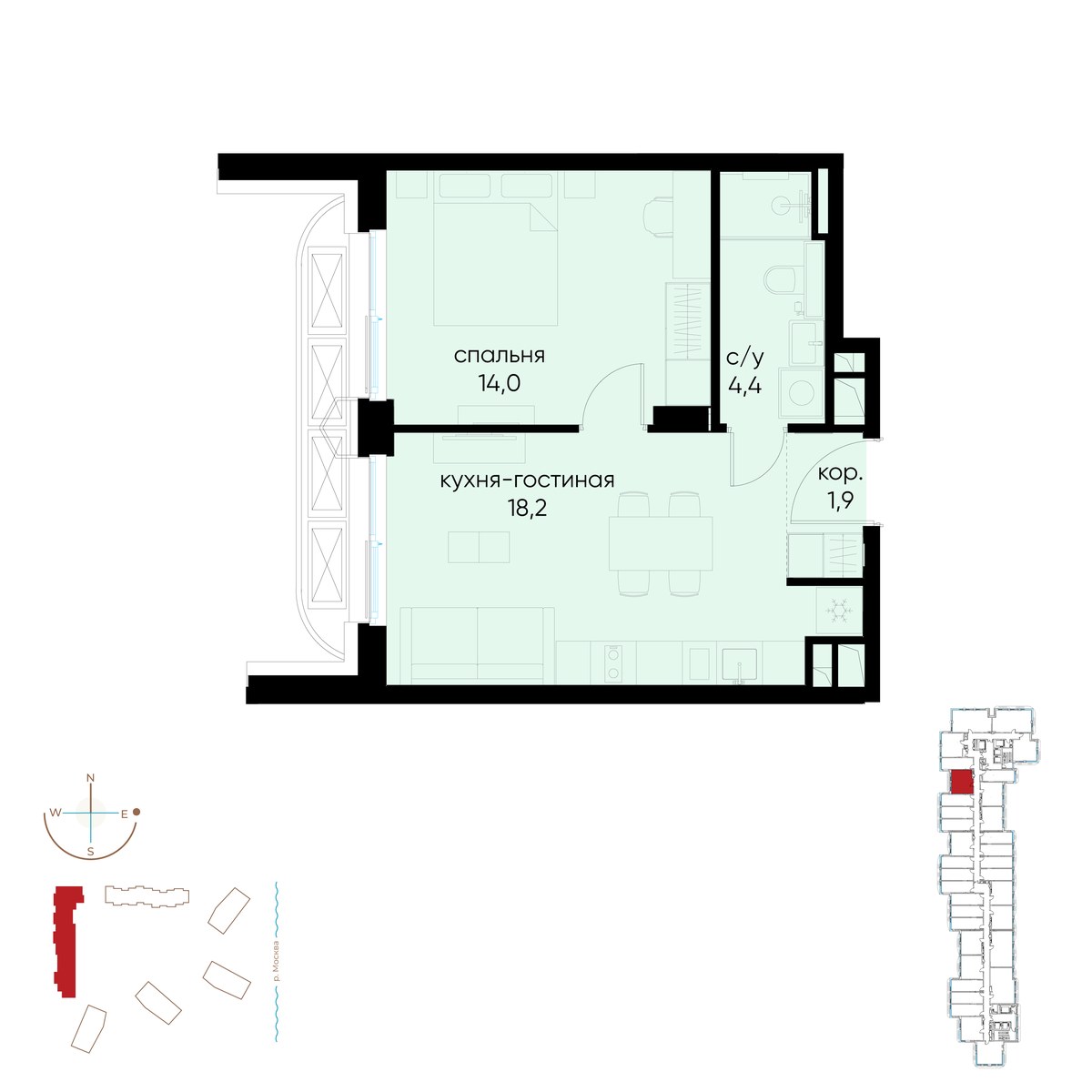 Планировка 38.5 м²