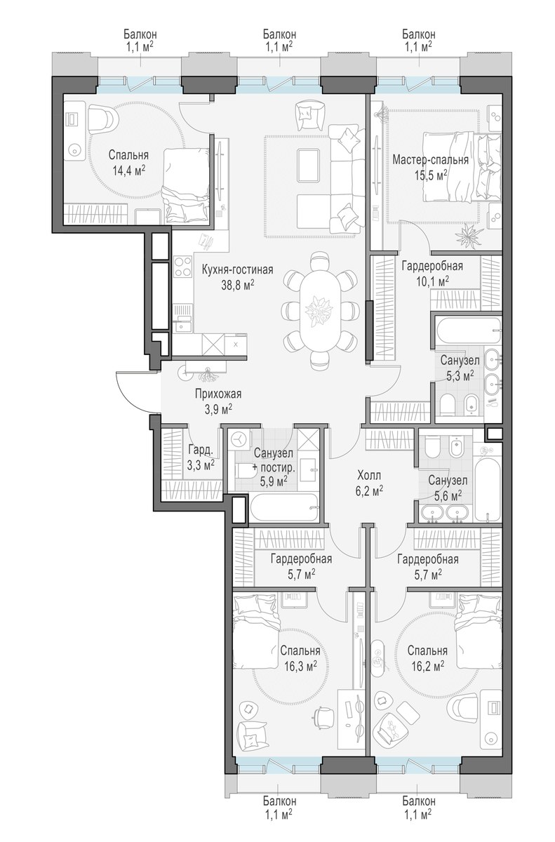 Планировка 154.4 м²