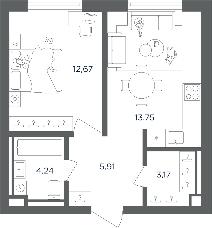 Планировка 39.74 м²