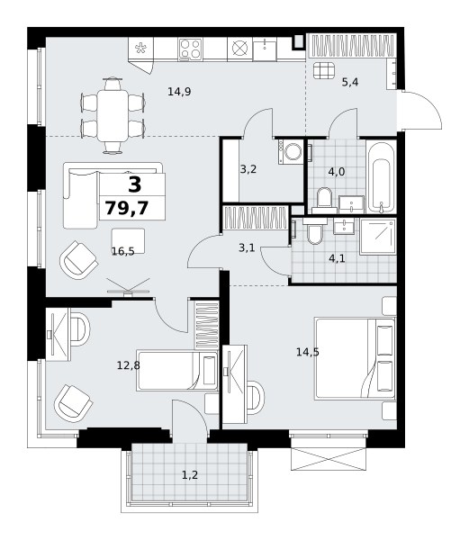 Планировка 79.7 м²